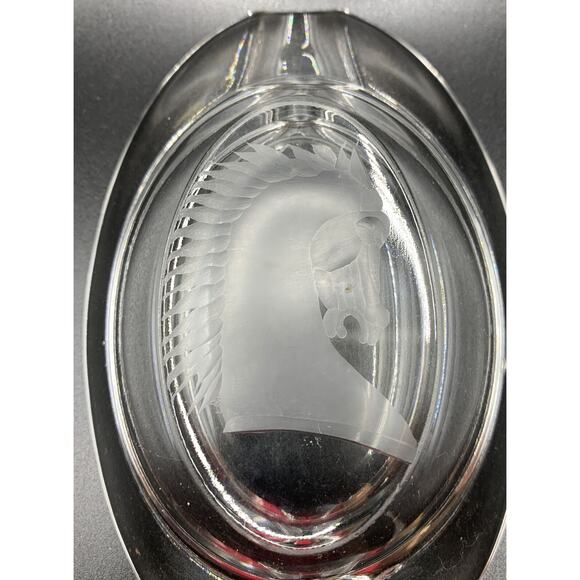 Vintage Etched Horse Bust 5” Oval Clear Glass 2 Rest Ashtray Read - Picture 4 of 6